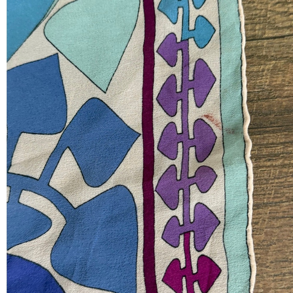 Emilio Pucci Vintage Silk Scarf Psychedelic Butterfly Geometric Purple Blue Pink - Picture 8 of 16